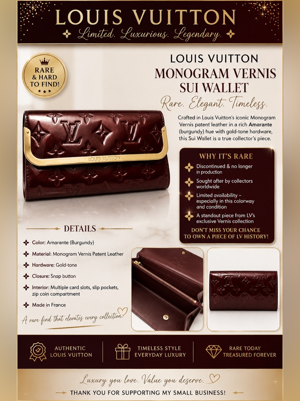 Louis Vuitton Rossmore Amarante Vernis Monogram Wallet